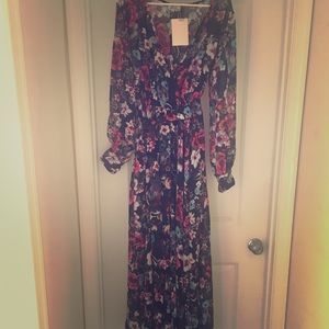 Maxi Flared Printed Dress with Full Sleeves
